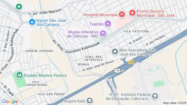 Mapa do bairro Conjunto Residencial Intervale, São José dos Campos - SP
