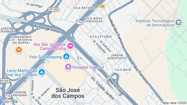 Mapa do bairro Jardim Aeroporto, São José dos Campos - SP