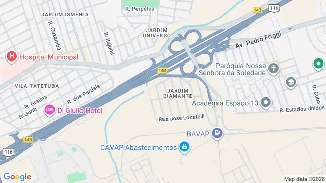 Mapa do bairro Jardim Diamante, São José dos Campos - SP