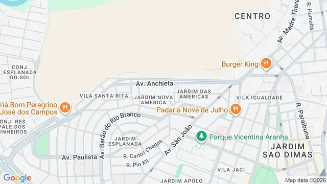 Mapa do bairro Jardim Nova América, São José dos Campos - SP