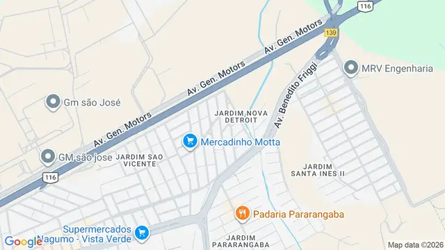 Mapa do bairro Jardim Nova Detroit, São José dos Campos - SP