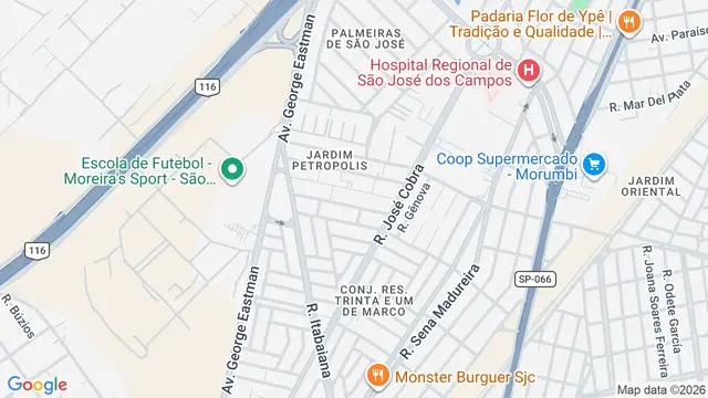 Mapa do bairro Jardim Petrópolis, São José dos Campos - SP