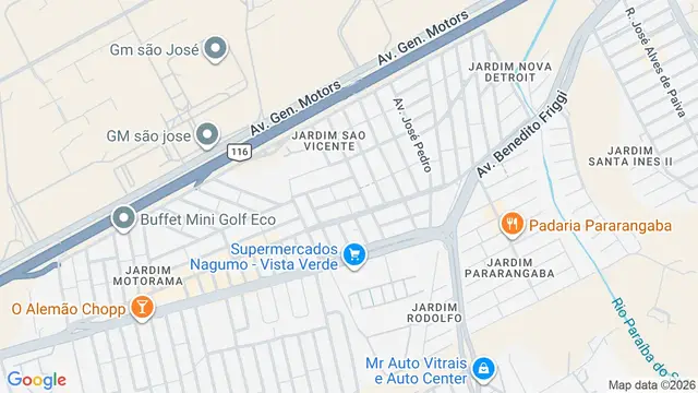 Mapa do bairro Jardim São Vicente, São José dos Campos - SP