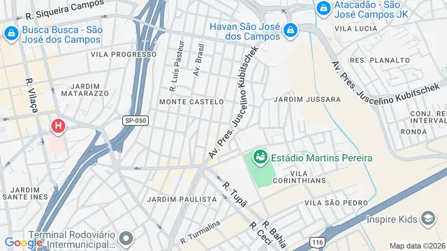 Mapa do bairro Monte Castelo, São José dos Campos - SP