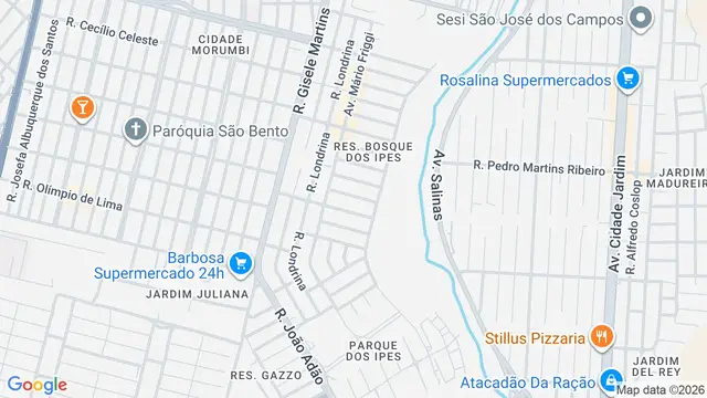 Mapa do bairro Residencial Bosque dos Ipês, São José dos Campos - SP