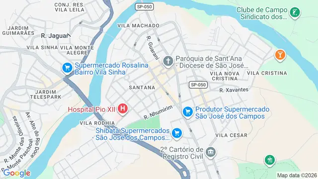 Mapa do bairro Santana, São José dos Campos - SP