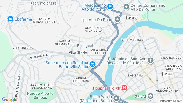 Mapa do bairro Vila Sinhá, São José dos Campos - SP